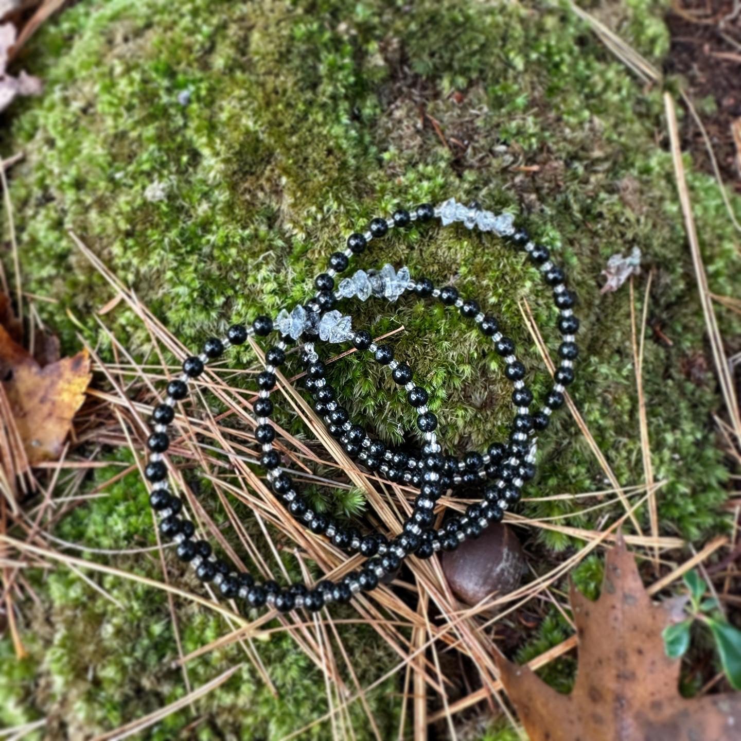 Black Tourmaline and Herkimer Diamond Bracelet