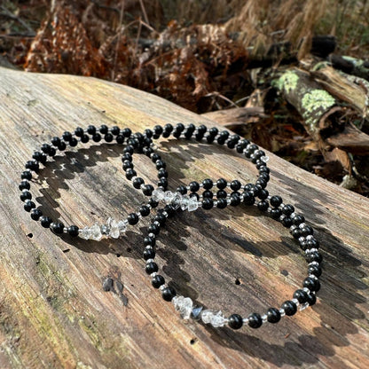 Black Tourmaline and Herkimer Diamond Bracelet