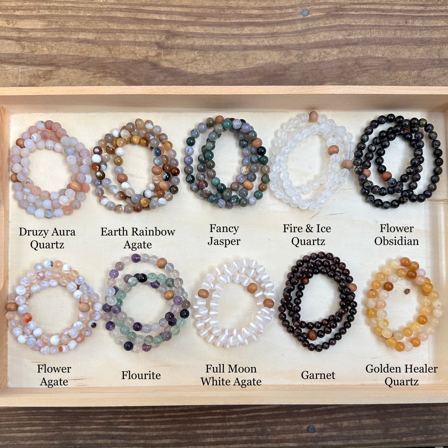 Gemstone Bracelets A-P (8mm Round & Pebbles)