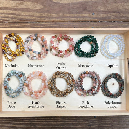 Gemstone Bracelets A-P (8mm Round & Pebbles)