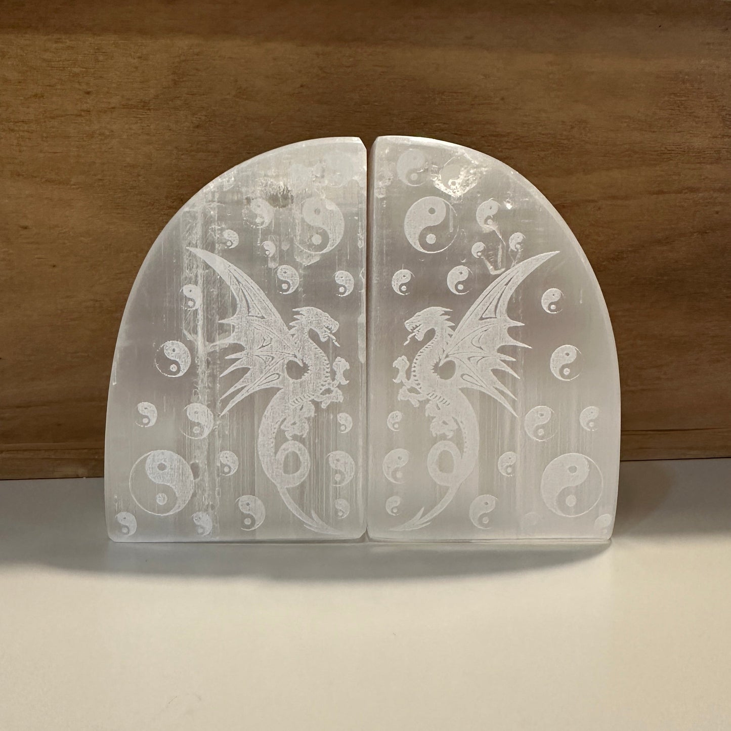 Selenite Dragon Bookends