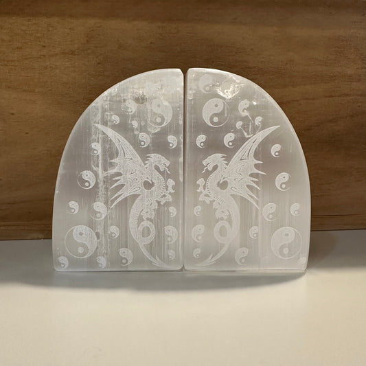 Selenite Dragon Bookends